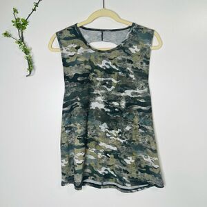 Onzie Flow Camouflage Green Gray Tank Top Open Back